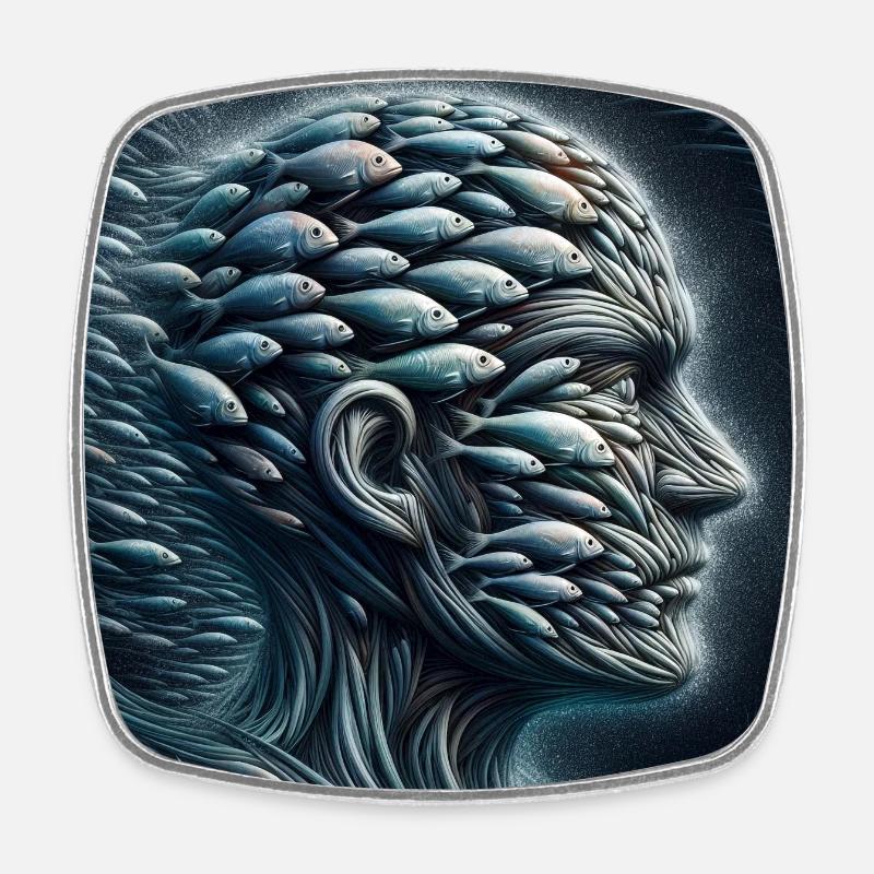 Face of Pisces 2 - Square fridge magnet - white