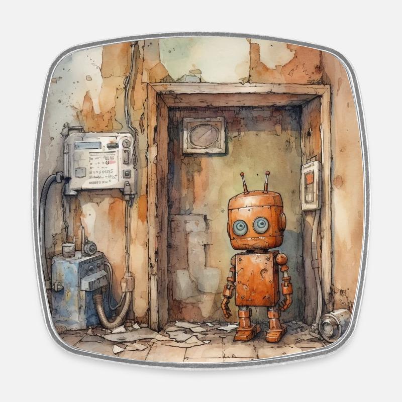 Alte rostige verlassene Roboter - Viereckiger Kühlschrankmagnet - Weiß