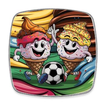 Soleil d’été Soccer Rire Coups de pied Cornets de crème glacée - Magnet carré - blanc - Devant