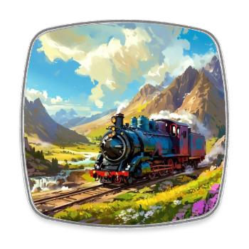 Nostalgische qualmende Dampflokomotive - Viereckiger Kühlschrankmagnet - Weiß - Vorne