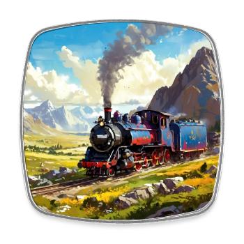Nostalgie Eisenbahn Dampflok in Pinseltechnik - Viereckiger Kühlschrankmagnet - Weiß - Vorne