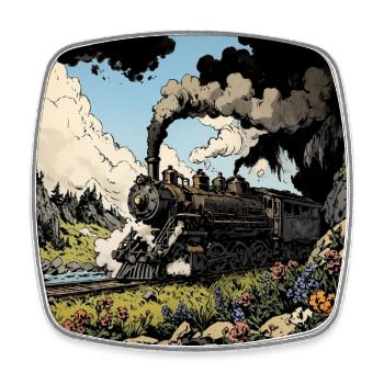 Large Smoking Steam Locomotive - Square fridge magnet - white - Front