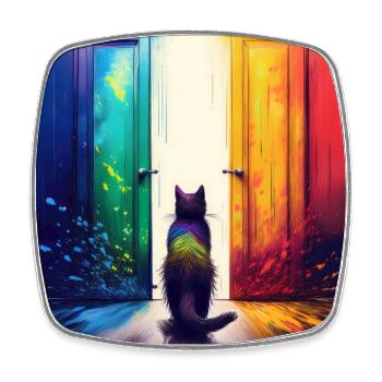 Eine Katze zwischen zwei Türen - Viereckiger Kühlschrankmagnet - Weiß - Vorne