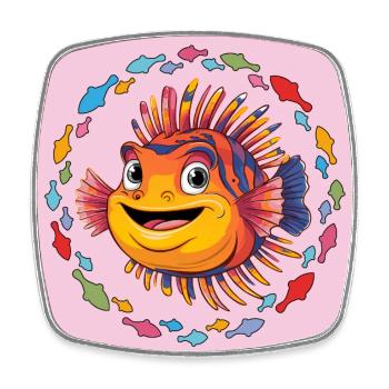 Lustiger Rotfeuerfisch im bunten Fischekreis - Viereckiger Kühlschrankmagnet - Weiß - Vorne