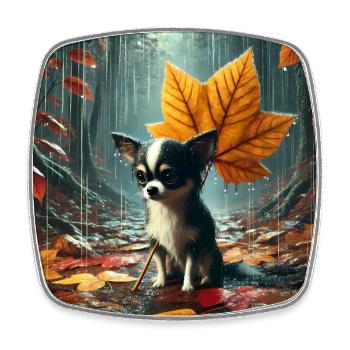 Sad Chihuahua in the Rain in Autumn - Square fridge magnet - white - Front