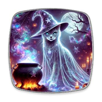 Chat fantôme sorcier mystérieux - Magnet carré - blanc - Devant