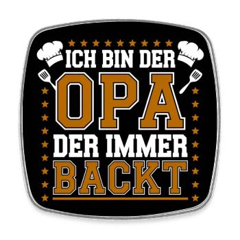 Ich bin der Opa der immer backt lustiger Opaspruch - Viereckiger Kühlschrankmagnet - Weiß - Vorne