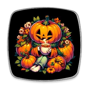 Halloweenkürbis mit Schal trinkt Tee - Viereckiger Kühlschrankmagnet - Weiß - Vorne