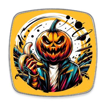 Spooky Halloween Kürbis mit Banane - Viereckiger Kühlschrankmagnet - Weiß - Vorne