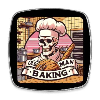 Old Man Baking Skull mit Bäckermütze - Viereckiger Kühlschrankmagnet - Weiß - Vorne
