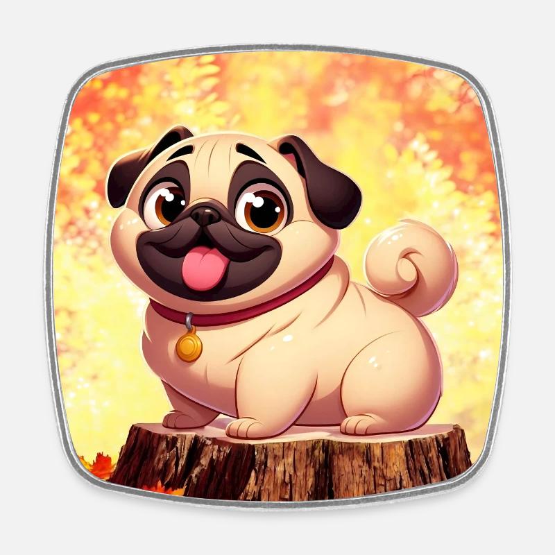 Mops 3 - Viereckiger Kühlschrankmagnet - Weiß