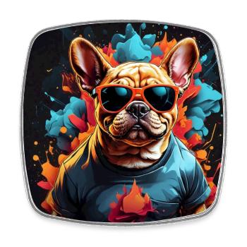 Französische Bulldogge Frenchie mit Sonnenbrille - Viereckiger Kühlschrankmagnet - Weiß - Vorne