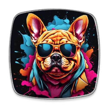 Französische Bulldogge Frenchie mit Sonnenbrille - Viereckiger Kühlschrankmagnet - Weiß - Vorne