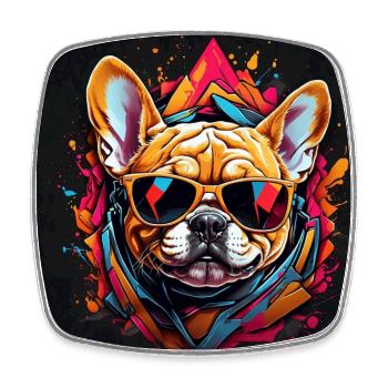 Französische Bulldogge Frenchie mit Sonnenbrille - Viereckiger Kühlschrankmagnet - Weiß - Vorne