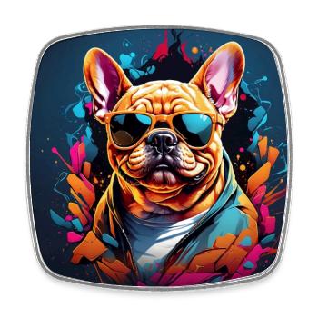 Französische Bulldogge Frenchie mit Sonnenbrill - Viereckiger Kühlschrankmagnet - Weiß - Vorne