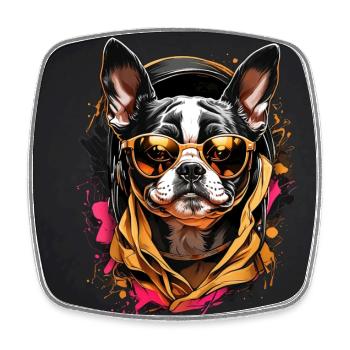Boston Terrier Bostie mit Sonnenbrille - Viereckiger Kühlschrankmagnet - Weiß - Vorne