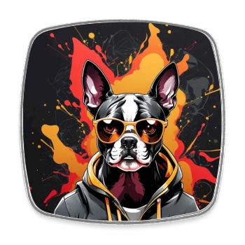 Boston Terrier Bostie mit Sonnenbrille - Viereckiger Kühlschrankmagnet - Weiß - Vorne