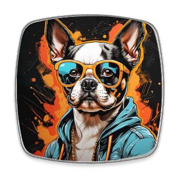 Boston Terrier Bostie mit Sonnenbrille - Viereckiger Kühlschrankmagnet - Weiß - Vorne