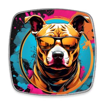 American Staffordshirte Terrier mit Sonnenbrille - Viereckiger Kühlschrankmagnet - Weiß - Vorne
