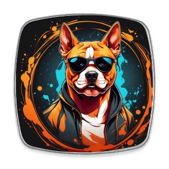 American Staffordshirte Terrier with Sunglasses - Square fridge magnet - white - Front