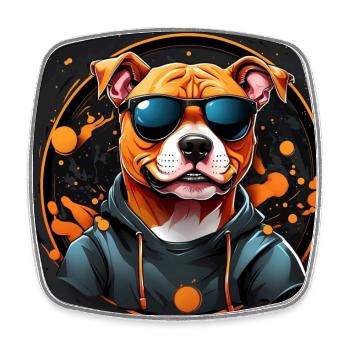 American Staffordshirte Terrier with Sunglasses - Square fridge magnet - white - Front