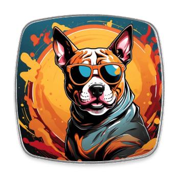 American Staffordshirte Terrier with Sunglasses - Square fridge magnet - white - Front