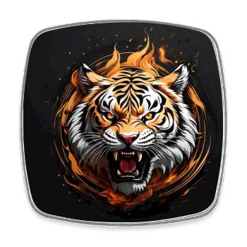 Portrait de tigre Big Cat Design Tigre sifflant - Magnet carré - blanc - Devant