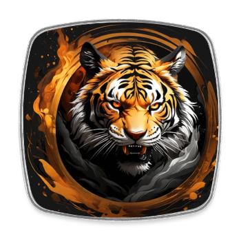 Portrait de tigre Big Cat Design Tigre sifflant - Magnet carré - blanc - Devant