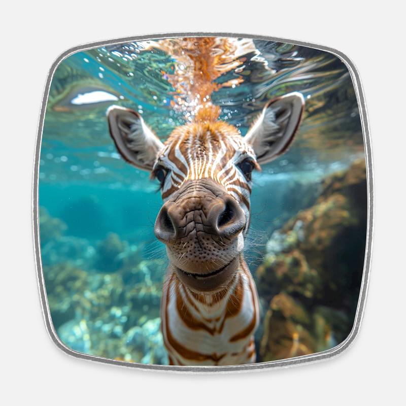 Zebra under water - Square fridge magnet - white