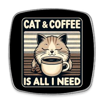 Katze und Kaffee ist alles was ich brauche - Viereckiger Kühlschrankmagnet - Weiß - Vorne
