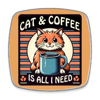 Katze und Kaffee ist alles was ich brauche - Viereckiger Kühlschrankmagnet - Weiß - Vorne