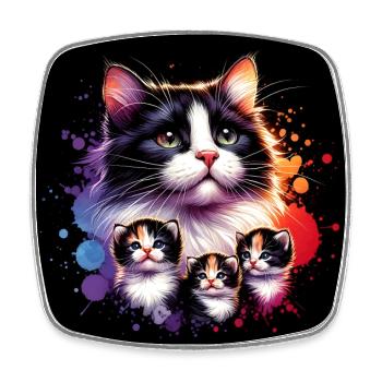 Maman chat avec chatons - Magnet carré - blanc - Devant