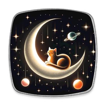 Little cat on crescent moon - Square fridge magnet - white - Front