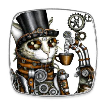Steampunk Cat - Square fridge magnet - white - Front