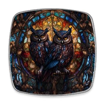 Eulen Kunst Glasbild Kirche - Viereckiger Kühlschrankmagnet - Weiß - Vorne