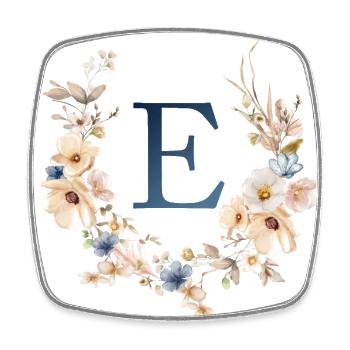 E Monogramm , Floral, Boho - Viereckiger Kühlschrankmagnet - Weiß - Vorne