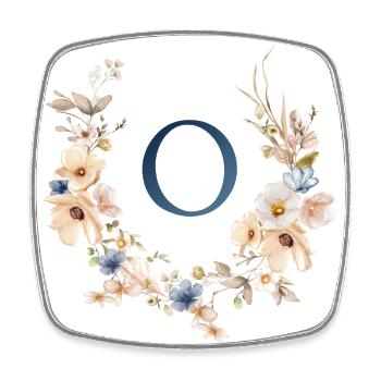 V Monogram, Floral, Boho - Square fridge magnet - white - Front