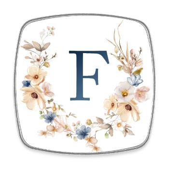F Monogram, Floral, Boho - Square fridge magnet - white - Front