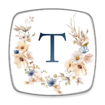 T Monogram, Floral, Boho - Square fridge magnet - white - Front