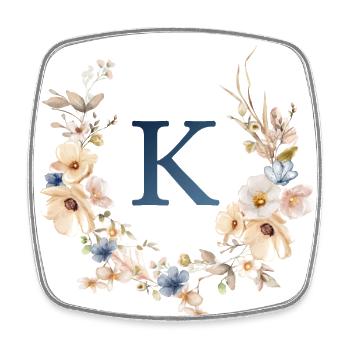 K Monogram, Floral, Boho - Square fridge magnet - white - Front