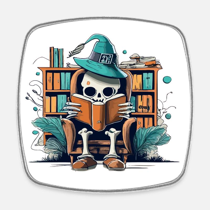 halloween skeleton reading a book - Magnet carré - blanc