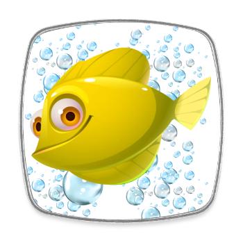 Poisson jaune nageant autour de beaucoup de bulles bleues - Magnet carré - blanc - Devant