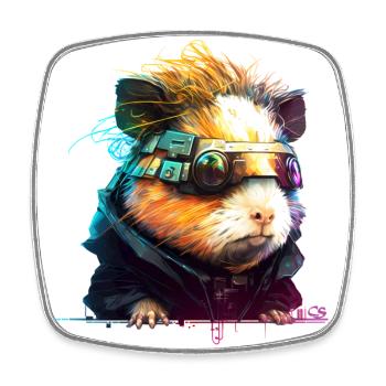 Cochon d'inde, animal de la collection Cyber Squad - Magnet carré - blanc - Devant
