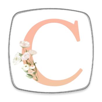 C Monogramme, Minimal, Pastel, Floral - Magnet carré - blanc - Devant