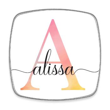 A | Monogram | Name | Alissa |Watercolor - Square fridge magnet - white - Front