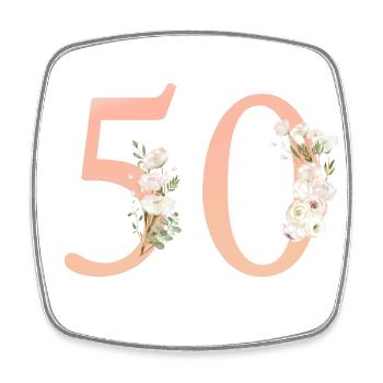 Numéro 50, minimal, pastel, fleurs - Magnet carré - blanc - Devant