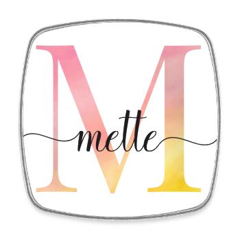 M | Monogram | Name | MetteWatercolor - Square fridge magnet - white - Front