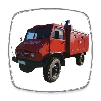 Sapeurs-pompiers Unimog - Camion de pompiers - Pompiers Unimog - Magnet carré - blanc - Devant