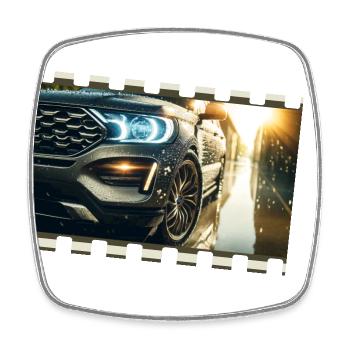 Elegance in detail – Modern car in a rainy environment - Square fridge magnet - white - Front