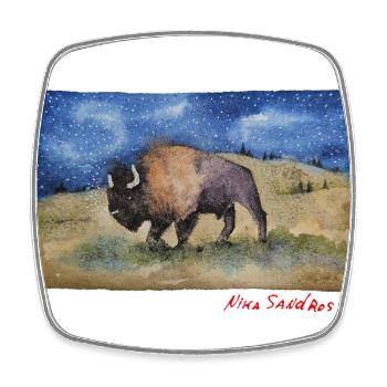 Bison - Aquarelldruck - Viereckiger Kühlschrankmagnet - Weiß - Vorne